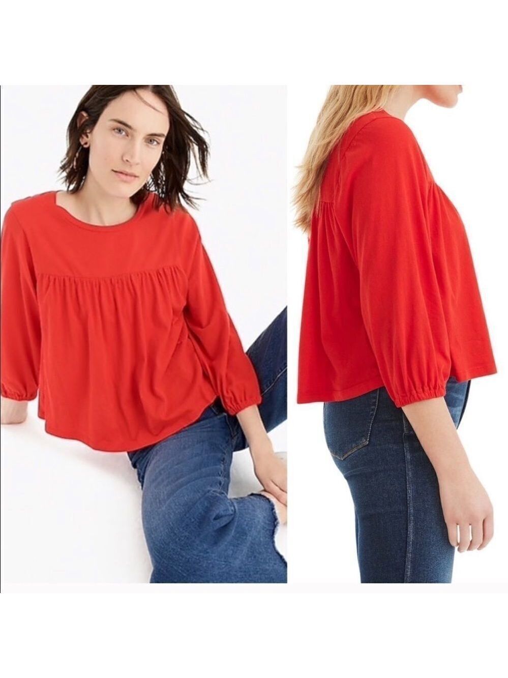 J. CREW Cropped Drapey Popover Blouse Top Shirt Poppy Red XS